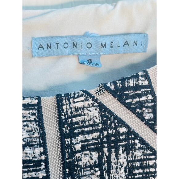 Antonio Melani Black White Textured Sheath Dress Mesh Panels Size 8 - Picture 15 of 16